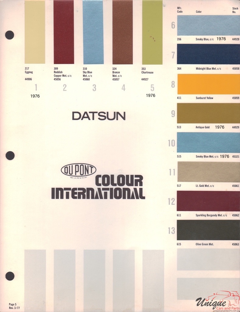 1976 Datsun Paint Charts DuPont 9